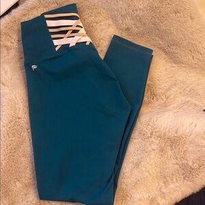 Teal Leggings with Striped Waistband